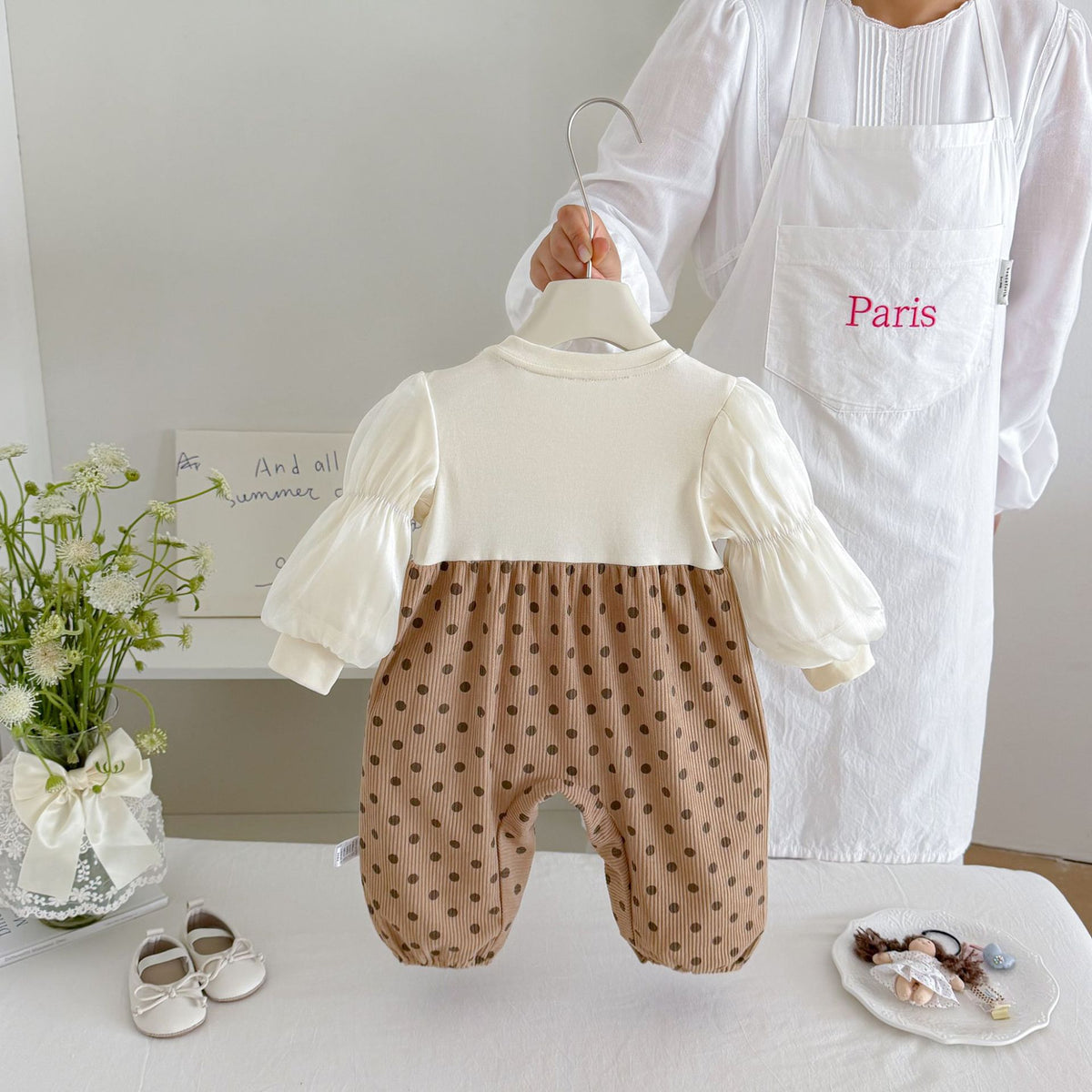 MyKids-USA® Autumn Arrival Baby Girls Long Sleeves Dots Pattern Color Patchwork Rompers