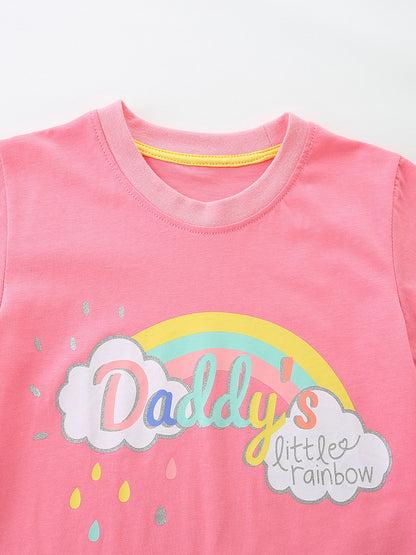 Summer Baby Kids Letters and Animals Cartoon Pattern T-shirt Clothing Set for Girls