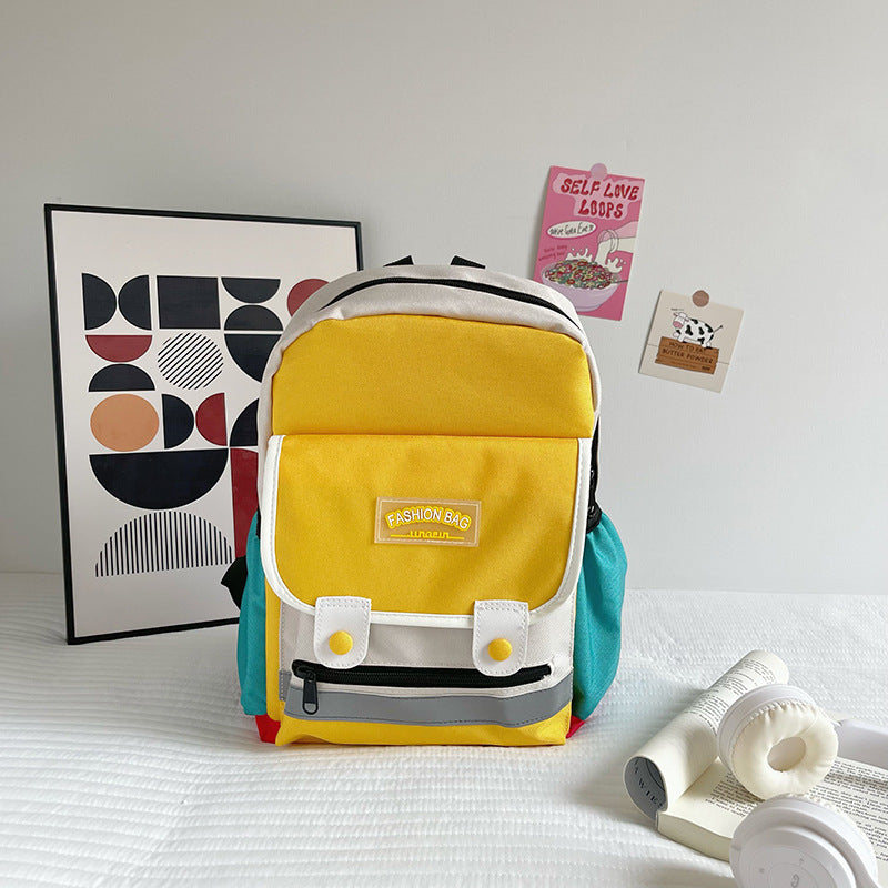 Preschool Children Lightweight Portable Spacious Color Patchwork Canvas Backpack