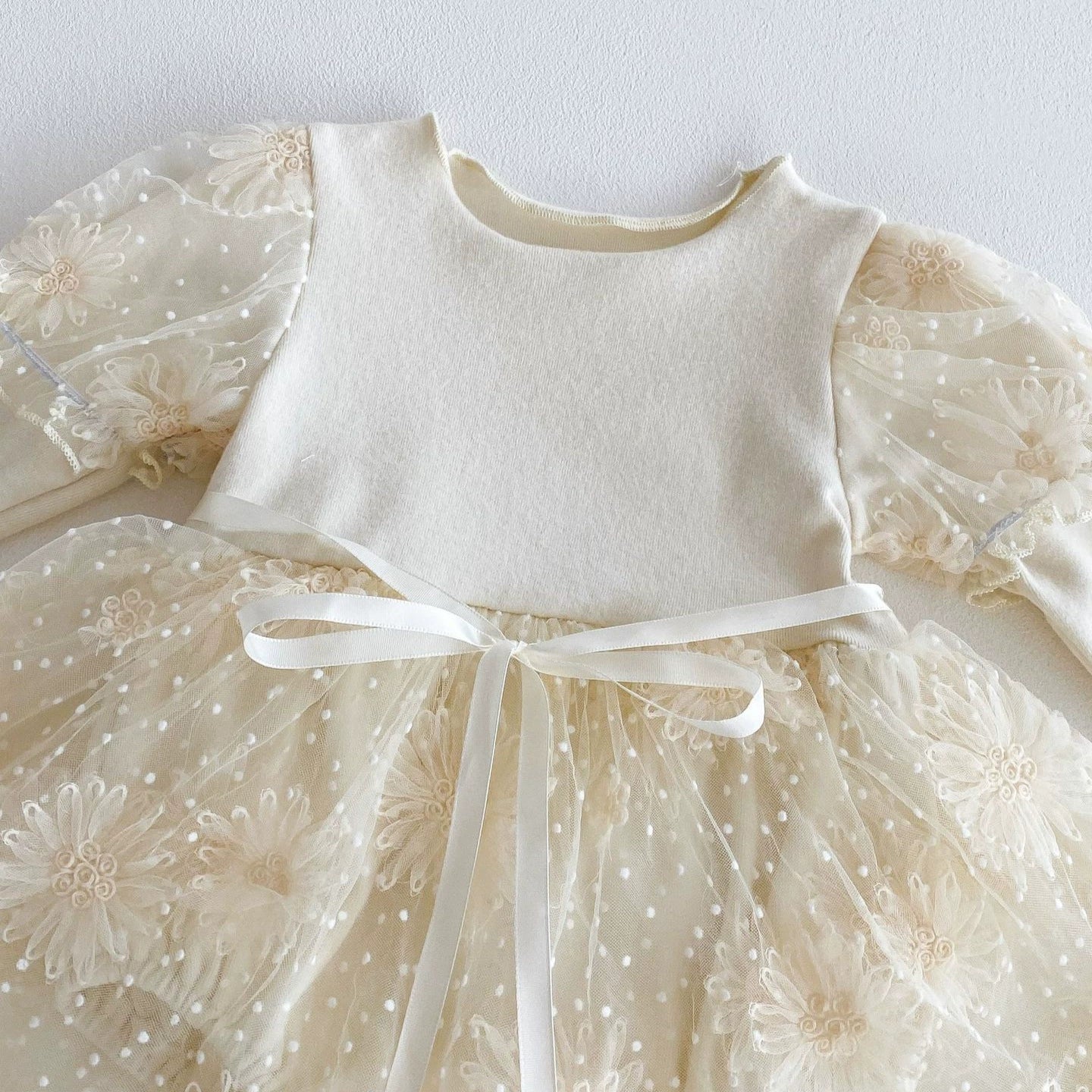 Autumn Arrival Baby Girls Long Sleeves Flowers and Dots Embroidered Pattern Tulle Patchwork Onesies, MyKids-USA®, Baby One-Pieces, MyKids-USA -  -  -  -  -  -  - 