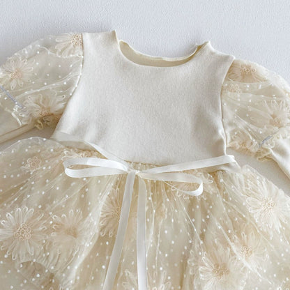 Autumn Arrival Baby Girls Long Sleeves Flowers and Dots Embroidered Pattern Tulle Patchwork Onesies, MyKids-USA®, Baby One-Pieces, MyKids-USA -  -  -  -  -  -  - 