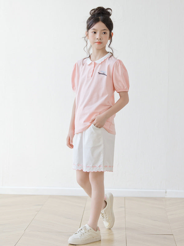 Arrival Summer Baby Kids Girls Short Sleeves Embroidered Pattern Polo Shirt and Shorts Sets