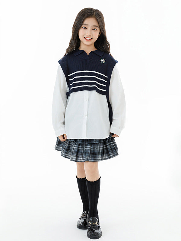 Arrival Autumn Kids Girls Long Sleeves Striped Pattern Preppy Top