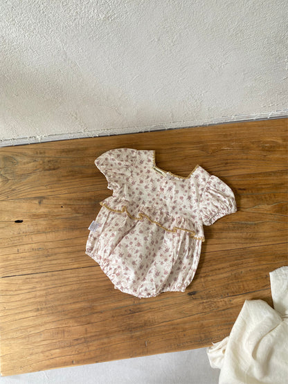 Summer Arrival Baby Short Sleeves Vintage Floral Pattern Bodysuit
