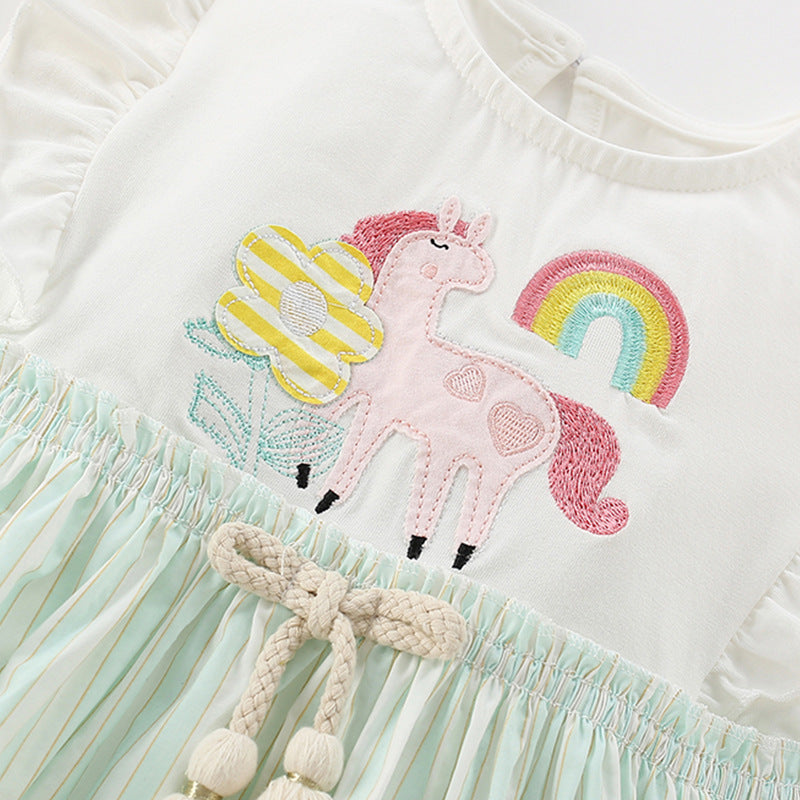 Summer Arrival Cartoon Animals and Rainbow Pattern Fly Sleevels Dress for Stylish Girls, MyKids-USA®, Baby & Toddler Dresses, MyKids-USA -  -  -  -  -  -  - 