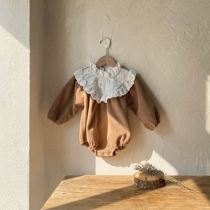 MyKids-USA® Autumn Arrival Flowers Embroidered Lace Trim Color Patchwork Baby Kids Girls Princess Long Sleeves Bodysuit