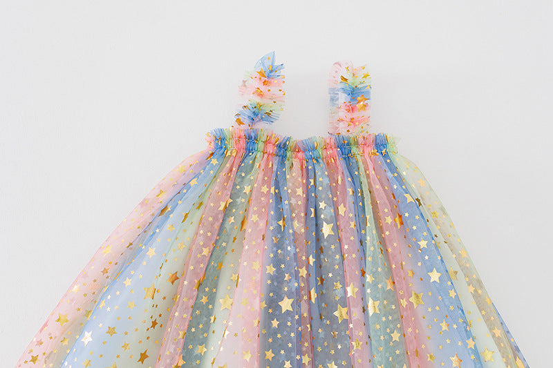 Baby Girl Star Print Mesh Patched Design Princess Tutu Dress