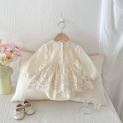 Autumn Arrival Baby Girls Long Sleeves Flowers Pattern Tulle Patchwork Onesies, MyKids-USA®, Baby & Toddler Dresses, MyKids-USA -  -  -  -  -  -  - 