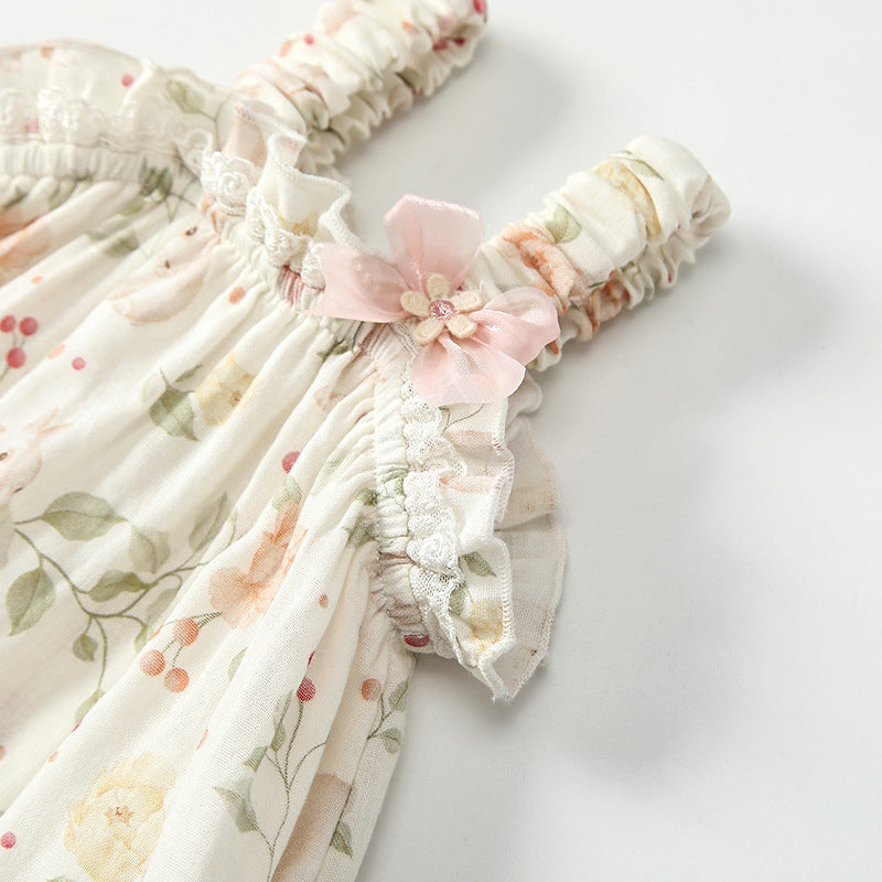 Summer Arrival Sleeveless Floral Pattern Strap Rompers with Hat for Stylish Girls, MyKids-USA®, Baby One-Pieces, MyKids-USA -  -  -  -  -  -  - 