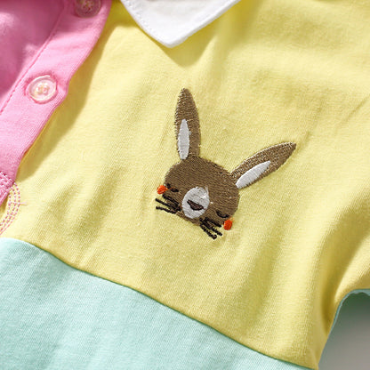Summer Baby Kids Girls Short Sleeves Color Patchwork Polo Design Dress