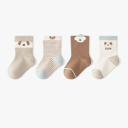 Autumn Arrival Baby Unisex Breathable Cute Cartoon Pattern Socks 1 Lot=4-Pair Set, MyKids-USA®, Baby & Toddler Socks & Tights, MyKids-USA - Size/Age - S (0-1Y) - Color - Brown -  -  - TR2509292337-C