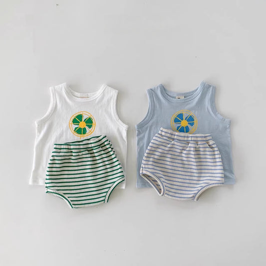 Summer Baby Kids Unisex Cartoon Pattern Top Vest And Striped Bloomers Clothing Set, MyKids-USA®, Baby & Toddler Outfits, MyKids-USA -  -  -  -  -  -  - .