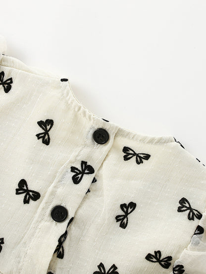 Summer Baby Kids Girls Fly Sleeves Cute Butterfly-bows Pattern Dress