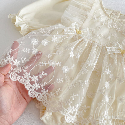 Spring Arrival Baby Girls Long Sleeves Flowers Pattern Tulle Decorated Bodysuit Dress, MyKids-USA®, Baby & Toddler Dresses, MyKids-USA -  -  -  -  -  -  - .