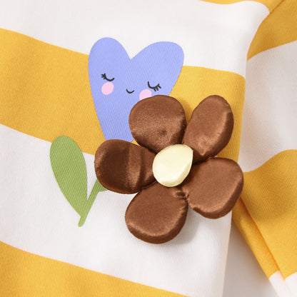 Autumn Arrival Kids Girls Flowers and Striped Pattern Long Sleeves Dress with Hood, MyKids-USA®, Baby & Toddler Dresses, MyKids-USA -  -  -  -  -  -  - 