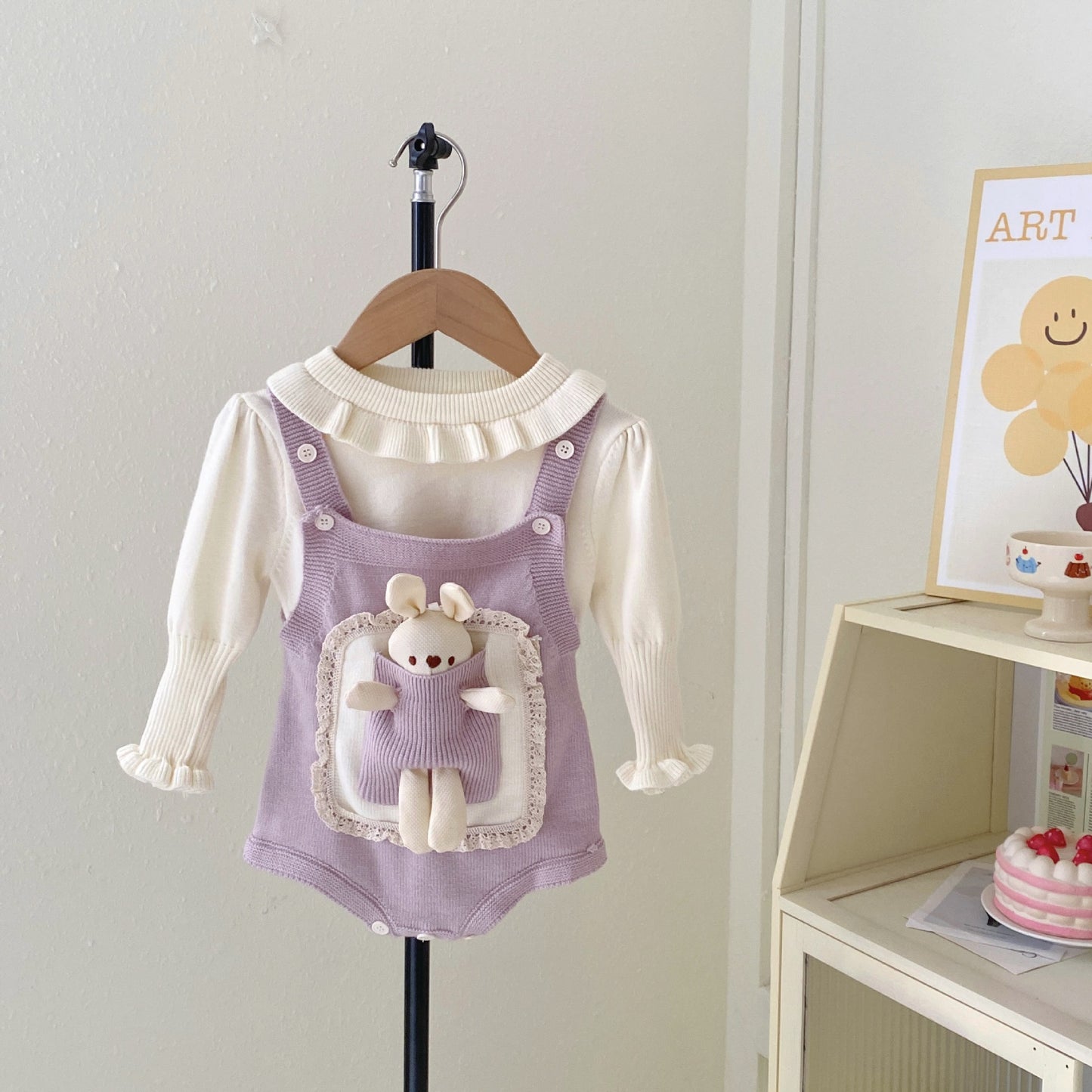 Winter and Autumn Baby Kids Girls Long Sleeves Plain Knitted Sweater and Cartoon Sleeveless Onesies Clothing Set, MyKids-USA®, Baby & Toddler Outfits, MyKids-USA - Size/Age - 66 (3-6M) - Color - Purple -  -  - TR2511042310-B