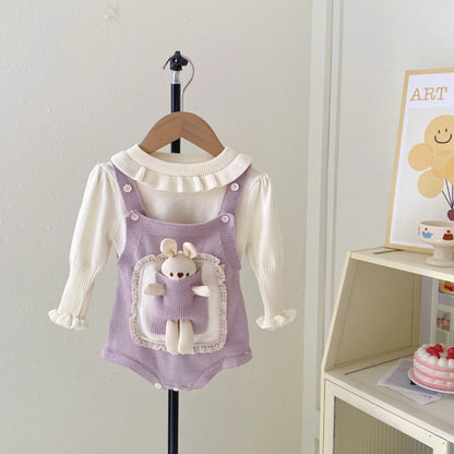 Winter and Autumn Baby Kids Girls Long Sleeves Plain Knitted Sweater and Cartoon Sleeveless Onesies Clothing Set, MyKids-USA®, Baby & Toddler Outfits, MyKids-USA - Size/Age - 66 (3-6M) - Color - Purple -  -  - TR2511042310-B