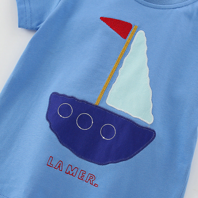 Summer Baby Kids Geometric Boat Pattern T-shirt and Shorts Clothing Set for Boys, MyKids-USA®, Baby & Toddler Outfits, MyKids-USA -  -  -  -  -  -  - 