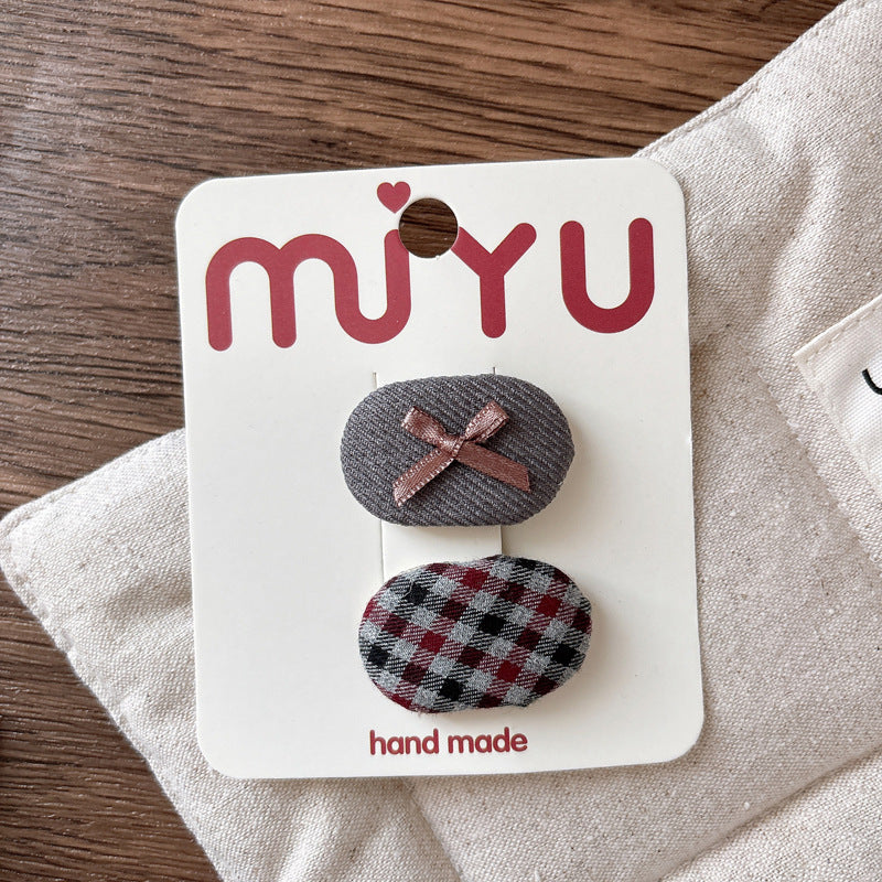 Collection of 2 Versatile Plaid Pattern and Butterfly-bow Decorated Hair Clips, MyKids-USA®, Hair Pins, Claws & Clips, MyKids-USA - Size/Age - Average Size (0-12Y） - Color - Grey -  -  - TR2602262014-A.