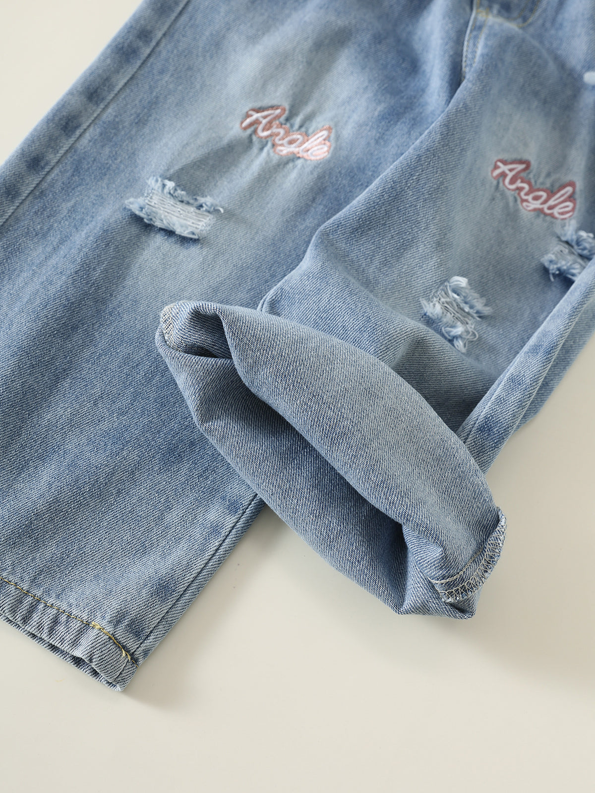 MyKids-USA® Girls Letters Pattern Ripped Jeans