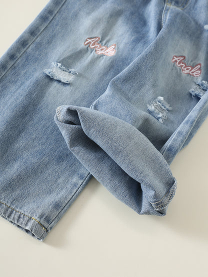 MyKids-USA® Girls Letters Pattern Ripped Jeans
