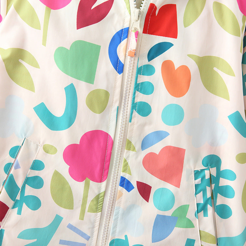 Arrival European and American Style Girls’ Hooded Zip-up Colorful Flowers Pattern Coat with Long Sleeves, MyKids-USA®, Baby & Toddler Coats & Jackets, MyKids-USA -  -  -  -  -  -  - 