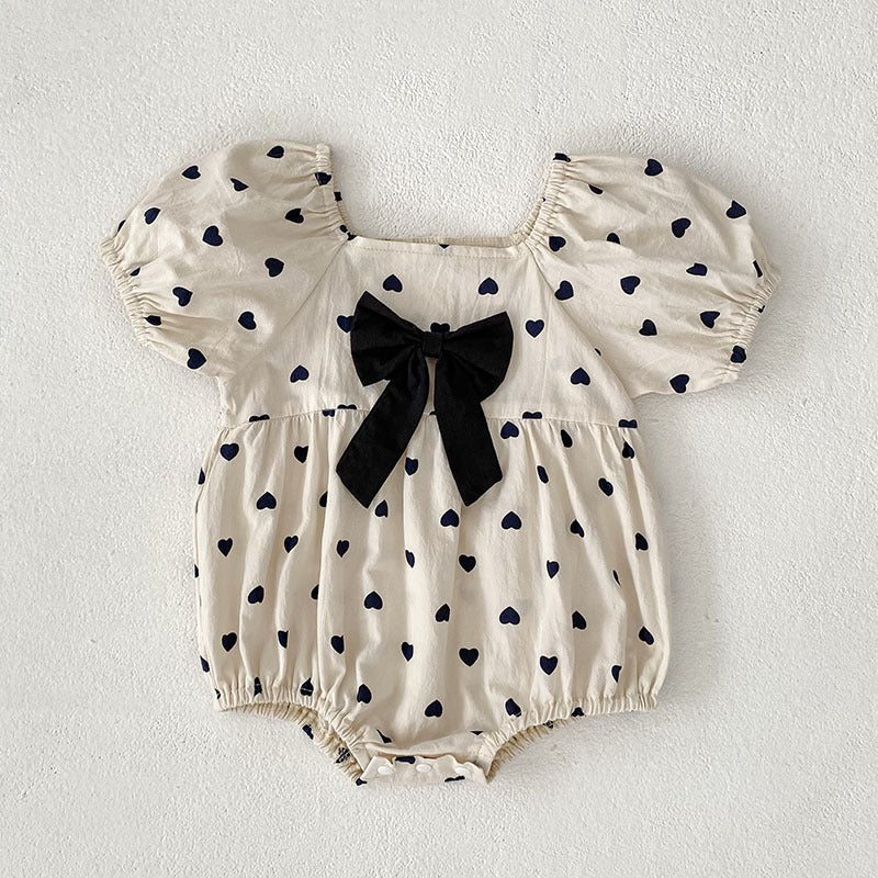 Summer Girls Cute Hearts Pattern Square Neck Onesies and Dress – Princess Sister Matching Set, MyKids-USA®, Baby & Toddler Outfits, MyKids-USA - Size/Age - 66 (3-6M) - Color - Beige -  -  - TR2603302316-A.