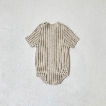 Summer Arrival Baby Unisex Short Sleeves Striped Pattern Knitted Bodysuit