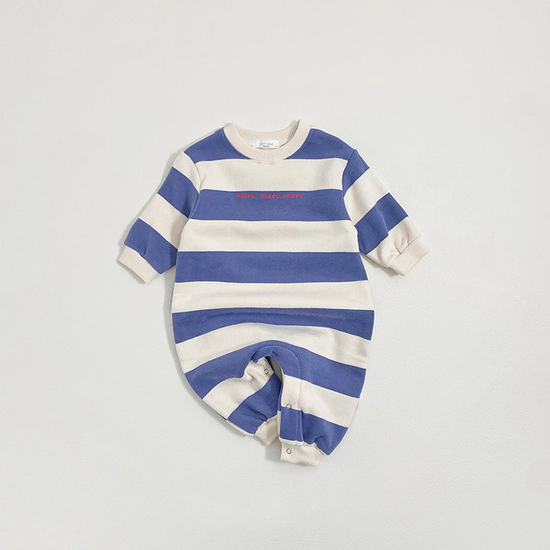 Winter and Autumn Arrival Baby Unisex Long Sleeves Striped Pattern Thick Rompers