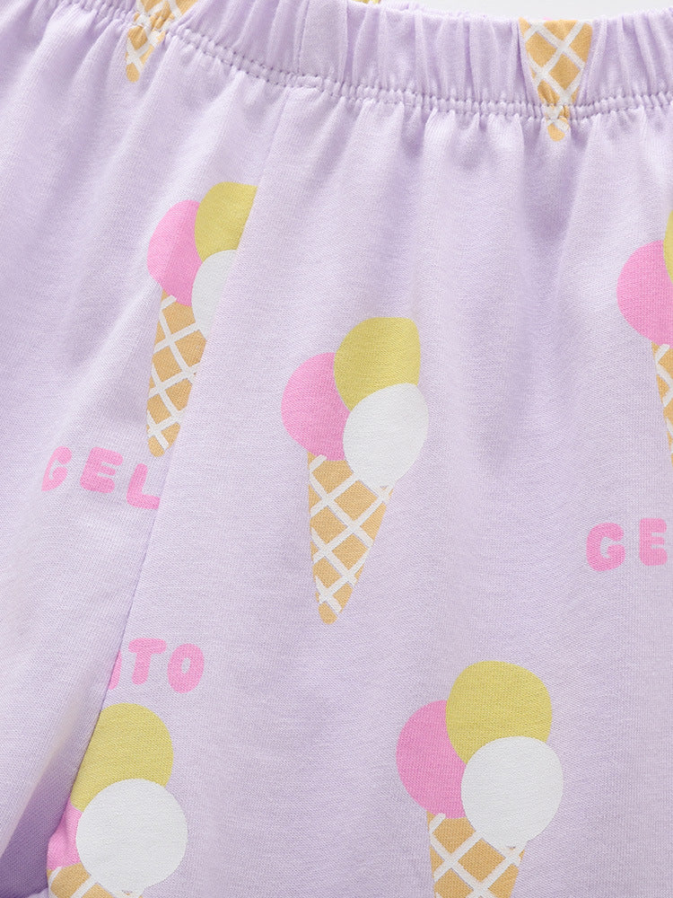 Arrival Summer Baby Kids Girls Short Sleeves Ice-Cream Pattern Top and Shorts Clothing Set
