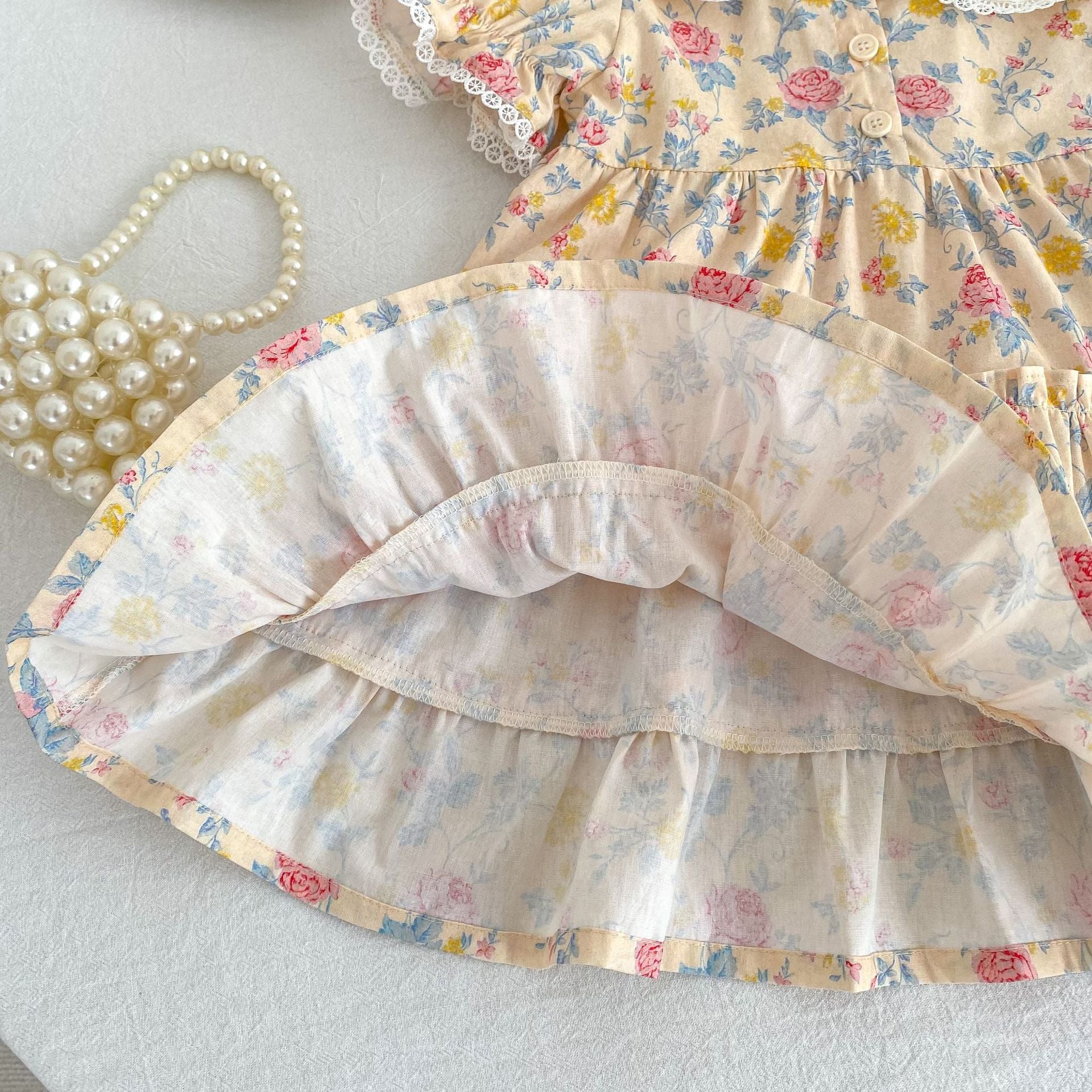 Summer Girls Floral Pattern Lace Trim Collar Onesies and Dress – Princess Sister Matching Set, MyKids-USA®, Baby & Children's Outfits, MyKids-USA -  -  -  -  -  -  - .