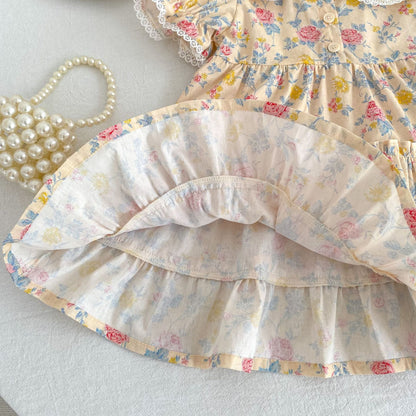 Summer Girls Floral Pattern Lace Trim Collar Onesies and Dress – Princess Sister Matching Set, MyKids-USA®, Baby & Children's Outfits, MyKids-USA -  -  -  -  -  -  - .