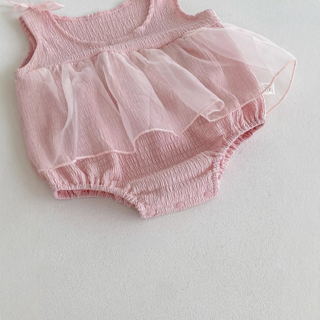 Summer Arrival Baby Girls Sleeveless Tulle Patchwork Pink Bodysuit, MyKids-USA®, Baby & Children's One-Pieces, MyKids-USA -  -  -  -  -  -  - .