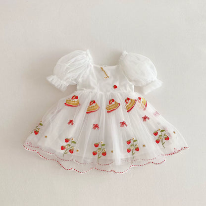 Summer Arrival Baby Girls Flowers and Fruits Embroidered Tulle Design Short Sleeves Dress, MyKids-USA®, Baby & Toddler Dresses, MyKids-USA - Size/Age - 90 (12-24M) - Color - White -  -  - TR2506142003-B