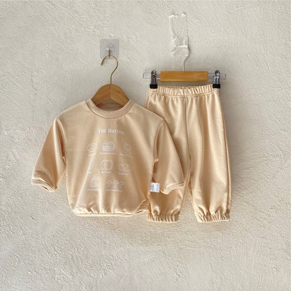 MyKids-USA® Spring and Autumn Baby Kids Unisex Long Sleeves Letters Pattern Top and Plain Pants Clothing Set