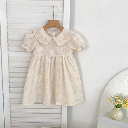 Summer Girls Solid Color Flowers Embroidery Short Sleeves Onesies and Girls’ Dress – Princess Sister Matching Set, MyKids-USA®, Baby & Toddler Dresses, MyKids-USA - Size/Age - 66 (3-6M) - Color - Apricot -  -  - TR2505091953-A