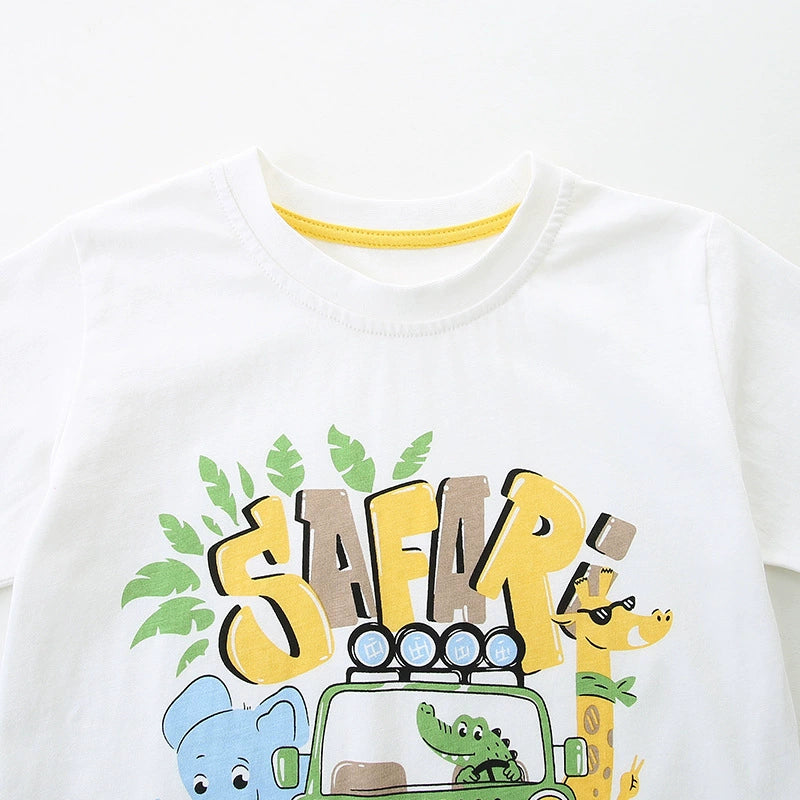 Summer Boys’ Jungle Animals Cartoon Pattern T-shirt in European and American Style, MyKids-USA®, Baby & Toddler Tops, MyKids-USA -  -  -  -  -  -  - 