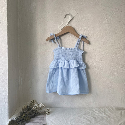 Summer Arrival Baby Girls Sleeveless Pleated Pattern Solid Color Dress