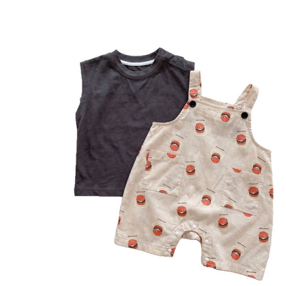 Arrival Summer Baby Kids Sleeveless Vest and Cartoon Overalls Clothing Set