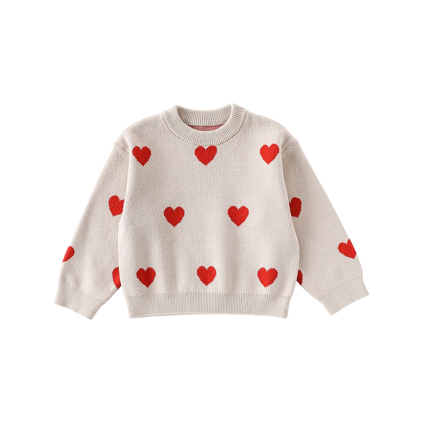 Autumn and Winter Arrival Baby Kids Girls Long Sleeves Hearts Pattern Crew Neck Sweater, MyKids-USA®, Sweaters, MyKids-USA - Size/Age - 80 (9-12M) - Color - Beige -  -  - TR2509282338-A