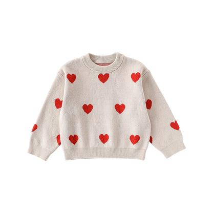 Autumn and Winter Arrival Baby Kids Girls Long Sleeves Hearts Pattern Crew Neck Sweater, MyKids-USA®, Sweaters, MyKids-USA - Size/Age - 80 (9-12M) - Color - Beige -  -  - TR2509282338-A