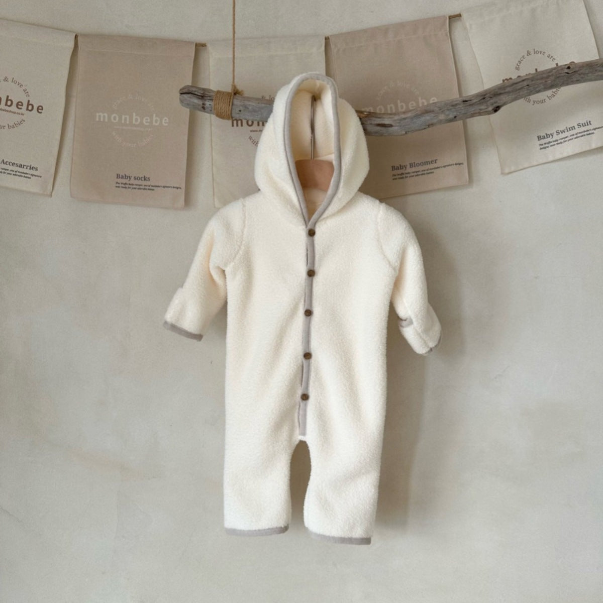 Winter and Spring Arrival Baby Unisex Long Sleeves Plain Fluffy Hooded Rompers, MyKids-USA®, Baby One-Pieces, MyKids-USA - Size/Age - 66 (3-6M) - Color - Beige -  -  - TR2601102135-B.