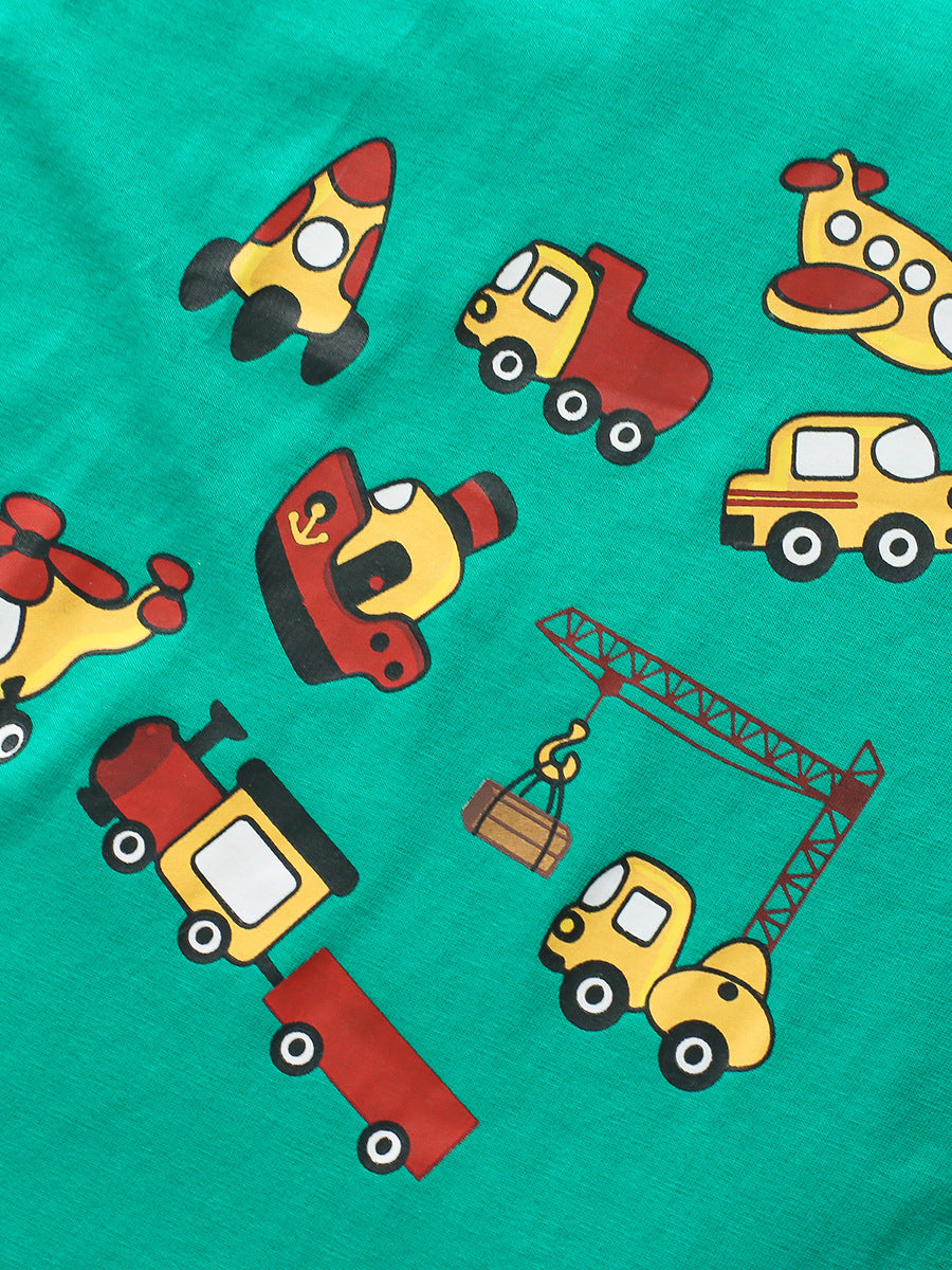 Boys’ Vehicles Print T-Shirt In European And American Style For Summer