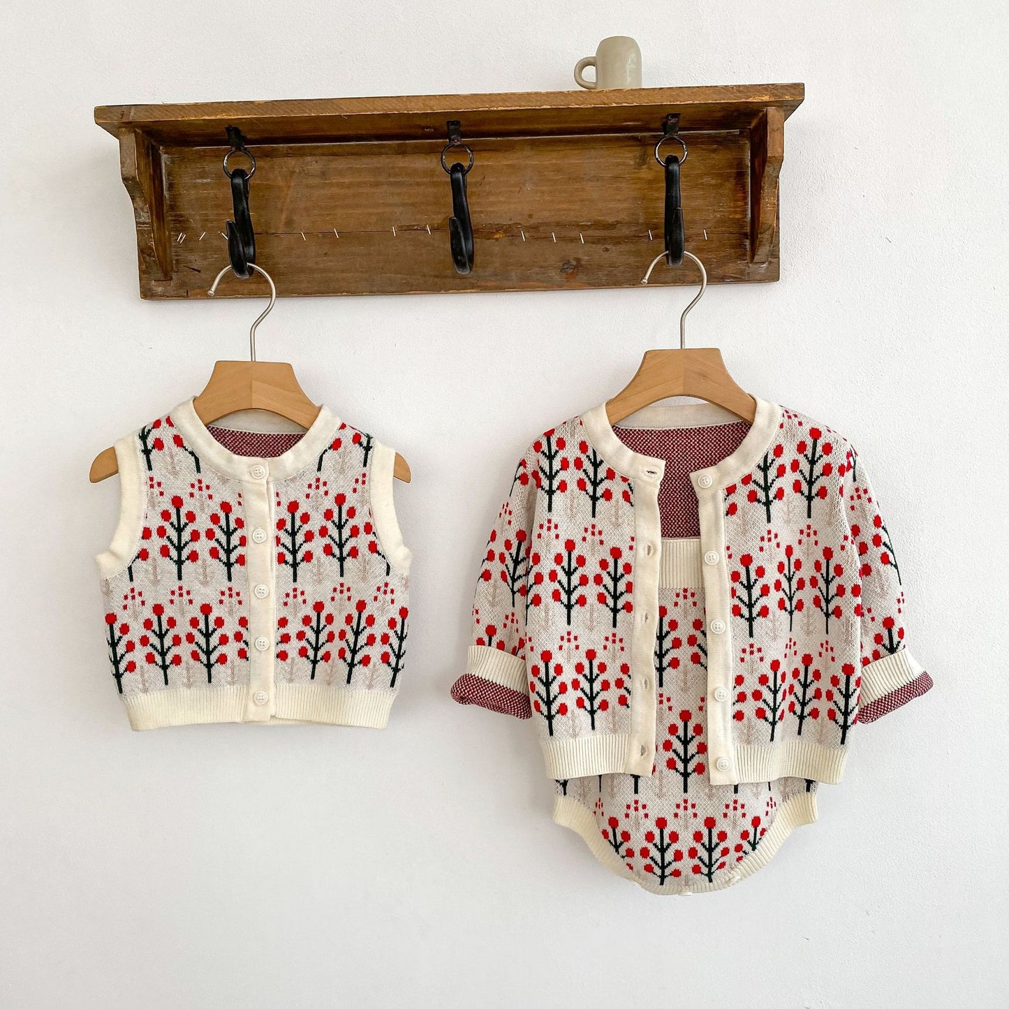 Autumn Flower Pattern Knitwears Cardigan & Onesies