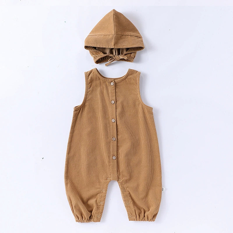 Autumn Arrival Baby Unisex Sleeveless Single Breasted Rompers Overalls with Hat, MyKids-USA®, Baby & Toddler Outfits, MyKids-USA - Size/Age - 66 (3-6M) - Color - Khaki -  -  - TR2508272319-C
