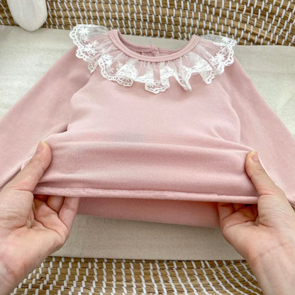 Autumn Arrival Baby Girls Color Patchwork Long Sleeves Lace Embroidered Pattern Collar Top, MyKids-USA®, Shirts, MyKids-USA -  -  -  -  -  -  - 