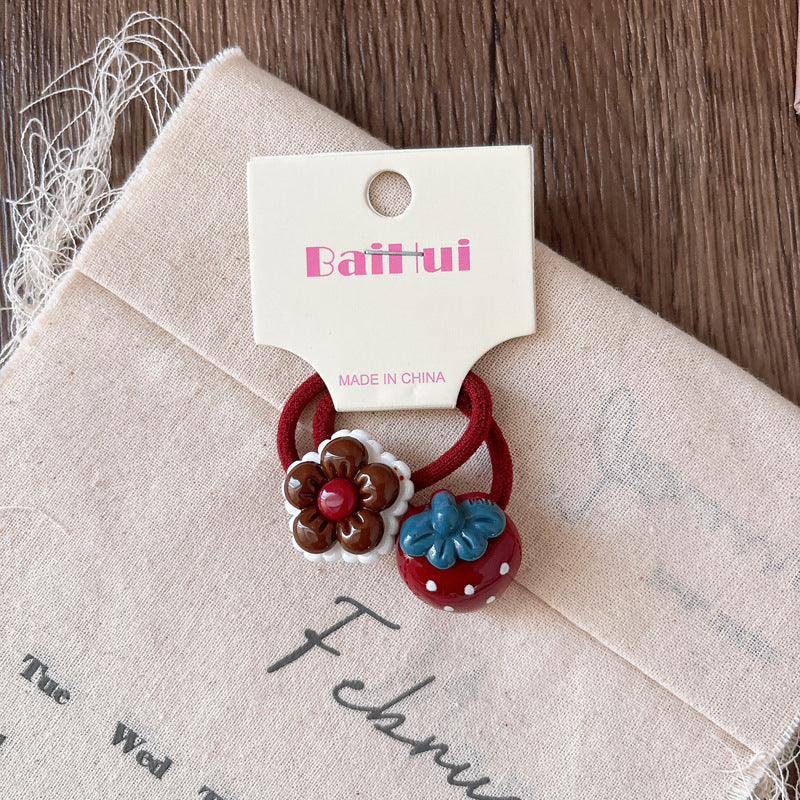 Collection of 2 Versatile Cute Resin Shape Decorated Hair Ties, MyKids-USA®, Ponytail Holders, MyKids-USA - Size/Age - Average Size (0-12Y） - Color - Red -  -  - TR2603171015-C.