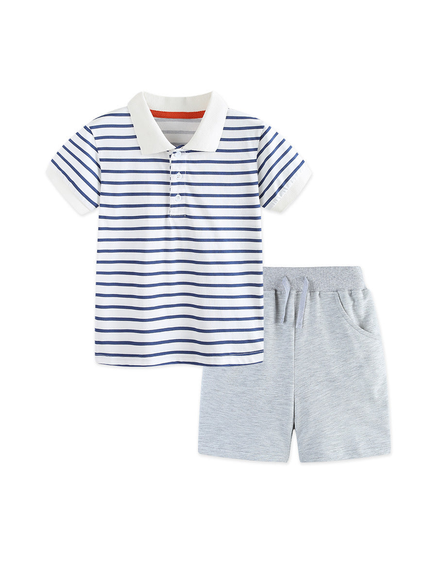 Arrival Summer Baby Kids Boys Short Sleeves Striped Pattern Polo Shirt and Shorts Clothing Set