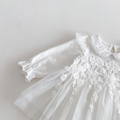 Spring Arrival Baby Girls Long Sleeves Flowers Pattern Tulle Decorated Bodysuit Dress, MyKids-USA®, Baby & Toddler Dresses, MyKids-USA -  -  -  -  -  -  - .