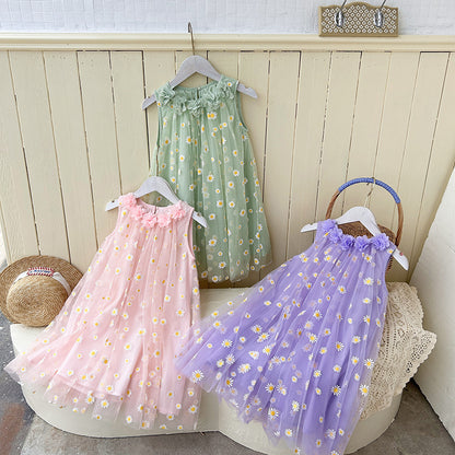 Summer Arrival Flowers Pattern Sleeveless Tulle Dress for Stylish Girls, MyKids-USA®, Baby & Toddler Dresses, MyKids-USA -  -  -  -  -  -  - 
